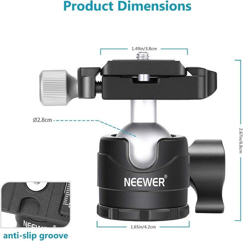 NEEWER 28mm Low Profile Tripod Ball Head 360° Panoramic Rotating with 1/4" Arca Type Quick Release Plate and Bubble Level for DSLR Cameras Tripods Monopods Slider, Max Load: 6.6lb/3kg in Saudi Arabia