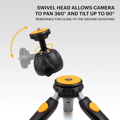 حامل ثلاثي القوائم صغير قابل للتعديل من KODAK PhotoGear مع جهاز تحكم عن بعد، رأس كروي 360 درجة، حامل ثلاثي القوائم صغير الحجم مقاس 9 بوصات، عصا سيلفي مقاس 11 بوصة، أرجل بخمسة أوضاع، أقدام مطاطية، محولات كاميرا الهاتف الذكي والكاميرا، يتضمن الدليل الإلكترو in Saudi Arabia
