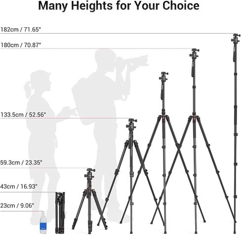 SmallRig 71" Camera Tripod, Foldable Aluminum Tripod & Monopod, 360°Ball Head Detachable, Payload 33lb, Adjustable Height from 16" to 71" for Camera, Phone-3935 in Saudi Arabia