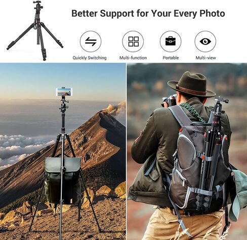 SmallRig 71" Camera Tripod, Foldable Aluminum Tripod & Monopod, 360°Ball Head Detachable, Payload 33lb, Adjustable Height from 16" to 71" for Camera, Phone-3935 in Saudi Arabia