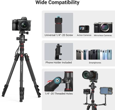 SmallRig 71" Camera Tripod, Foldable Aluminum Tripod & Monopod, 360°Ball Head Detachable, Payload 33lb, Adjustable Height from 16" to 71" for Camera, Phone-3935 in Saudi Arabia