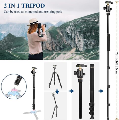 78" Porfessional Tripod for Camera & Phone, Victiv Aluminum Tripod Monopod | Heavy Duty Tripod for DSLR, Spotting Scope,Telescope, Binoculars, Compact Camera Stand for Photography Video Recording Travel in Saudi Arabia