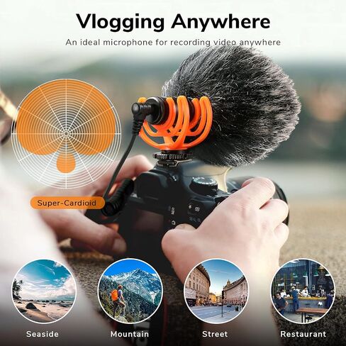 Camera Microphone, Shotgun Microphone Professional Super Cardioid Video Microphone with 10ft Extension Cable, Perfect for iPhone, Android Smartphones, Canon EOS, Nikon DSLR Cameras and Camcorders in Saudi Arabia