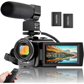 Video Camera YouTube Vlogging Camera Recorder FHD 1080P 24.0MP 3.0 Inch 270 Degree Rotation Screen 16X Digital Zoom Camcorder with Microphone,Remote Control and 2 Batteries in Saudi Arabia