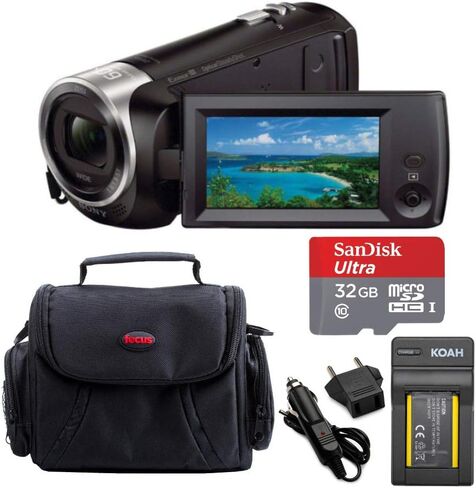 مجموعة كاميرا الفيديو Sony HD Handycam (أسود) وبطاقة ذاكرة سعة 32 جيجابايت وبطاريات وحقيبة (4 عناصر) in Saudi Arabia