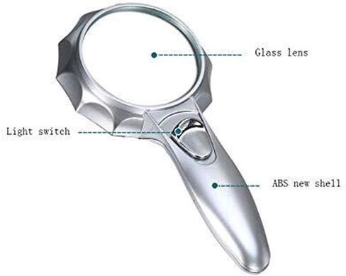 عدسة مكبرة مع ضوء 75 مم عالي الدقة ومكبر قراءة محمول 4X مجهر، سهلة الحمل وصناعة متقنة ويد مريحة in Kuwait