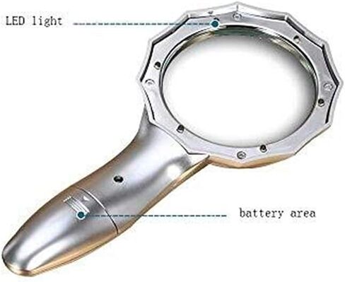 عدسة مكبرة مع ضوء 75 مم عالي الدقة ومكبر قراءة محمول 4X مجهر، سهلة الحمل وصناعة متقنة ويد مريحة in Kuwait