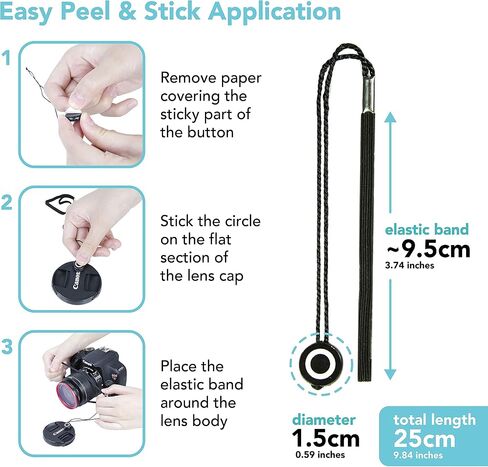 Foto&Tech Camera Lens Cap Leash with Elastic String, Compatible with Universal DSLR SLR Evil Mirrorless Cameras Video (x3) in Saudi Arabia