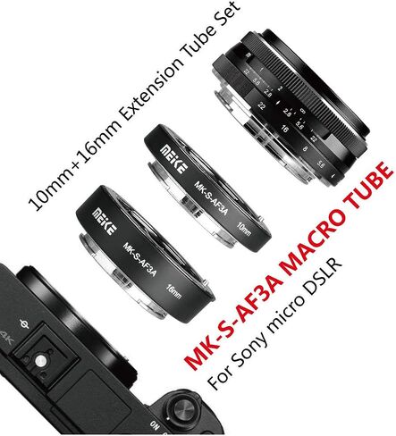 MEIKE MK-S-AF3B البلاستيك التركيز التلقائي ماكرو تمديد أنبوب محول حلقة 10 مم 16 مم لسوني E-Mount FE-Mount كاميرا بدون مرآة A7 A7M2 NEX3 MEX5 NEX6 NEX7 A5000 A6000 A6300 A6500 A9 إلخ in Kuwait