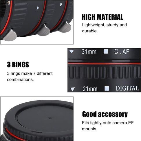 Bindpo Auto Focus Macro Extension Tube Set,13mm + 21mm + 31mm Metal Autofocus EF Macro Extension Tube Set,Macro Extension Tube Set for EF Mount in Saudi Arabia