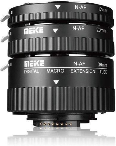 MEIKE N-AF1-A Macro Electronic Mount Auto Foucs Macro Metal Extension Tube محول لكاميرا Nikon DSLR D80 D90 D300 D300SD800 D3100 D3200 D5000 D5100 D5200 D7000 D7100 إلخ in Kuwait