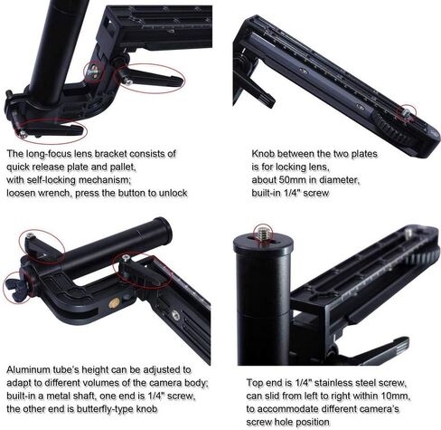 iShoot Foldable Telephoto Lens Bracket, All-Metal Long-Focus Lens Support, Lens Holder with 20cm Quick Release Plate for Arca-Swiss Fit Tripod Ball Head, Compatible with Canon Nikon Sony Cameras in Saudi Arabia