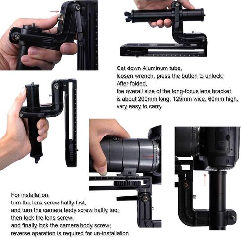 iShoot Foldable Telephoto Lens Bracket, All-Metal Long-Focus Lens Support, Lens Holder with 20cm Quick Release Plate for Arca-Swiss Fit Tripod Ball Head, Compatible with Canon Nikon Sony Cameras in Saudi Arabia
