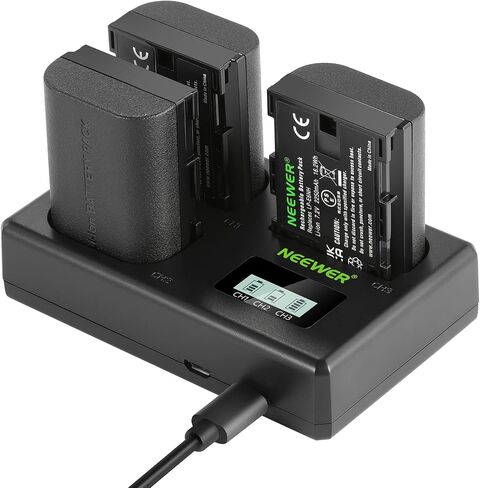 نيوير مجموعة بطارية بديلة وشاحن USB LP-E6NH، 3 قطع 2250mAh بديلة لبطارية LP-E6NH وشاحن USB ثلاثي الفتحات متوافق مع كانون EOS R5 R6 5D 5DS 6D Mark II 77D 80D 90D EOS R in Kuwait