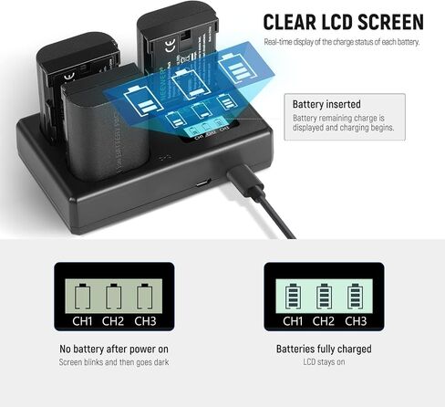 نيوير مجموعة بطارية بديلة وشاحن USB LP-E6NH، 3 قطع 2250mAh بديلة لبطارية LP-E6NH وشاحن USB ثلاثي الفتحات متوافق مع كانون EOS R5 R6 5D 5DS 6D Mark II 77D 80D 90D EOS R in Kuwait