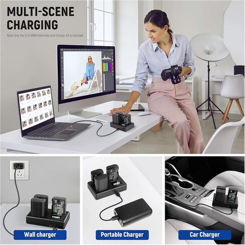 نيوير مجموعة بطارية بديلة وشاحن USB LP-E6NH، 3 قطع 2250mAh بديلة لبطارية LP-E6NH وشاحن USB ثلاثي الفتحات متوافق مع كانون EOS R5 R6 5D 5DS 6D Mark II 77D 80D 90D EOS R in Kuwait