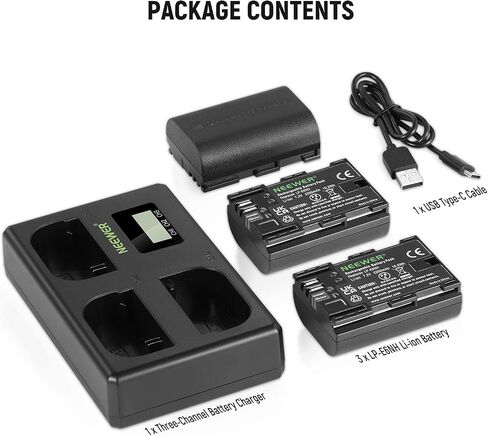 نيوير مجموعة بطارية بديلة وشاحن USB LP-E6NH، 3 قطع 2250mAh بديلة لبطارية LP-E6NH وشاحن USB ثلاثي الفتحات متوافق مع كانون EOS R5 R6 5D 5DS 6D Mark II 77D 80D 90D EOS R in Kuwait