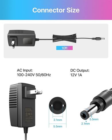 ZOSI DC 12V 1A 1000mA US CCTV Power Supply Adapter 3m Long Power Cords for Home Security Camera Surveillance System in Saudi Arabia