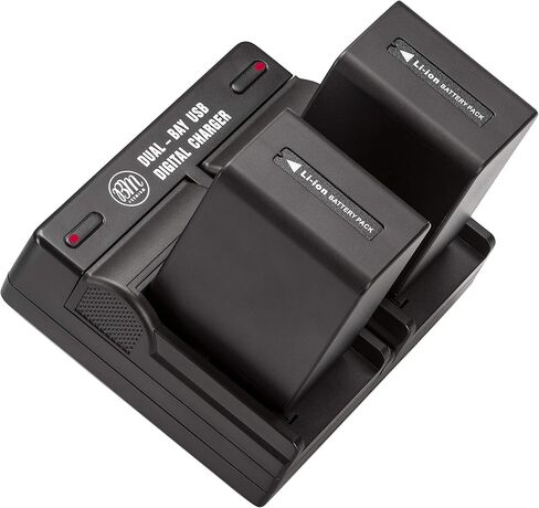 BM Premium 2 NP-FV100A High Capacity Batteries and Dual Bay Charger for Sony FDR-AX30 FDR-AX33 AX53 FDR-AX700 FDR-AX100 FDR-AX35 HXR-MC50 HXR-MC88 HX-RNX80 PXW-Z90V NEX-VG20 VG30 NEX-VG900 Camcorders in Saudi Arabia