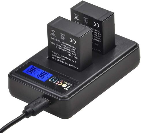 Tectra 3Pcs AHDBT-301 GoPro Hero3 Replacement Battery + LCD Display Dual USB Charger for GoPro Hero 3 Hero 3+ Camera Accessories in Kuwait