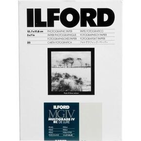 Ilford 1168309 متعدد الطيات IV RC الفاخرة مطلية بالراتنج VC المتباينة في سي، ورق التكبير الأبيض والأسود - 5 × 7 25 ورقة - سطح لؤلؤي in Kuwait