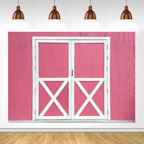 Lofaris Pink Barn Wooden Door Birthday Party Backdrop Vintage Spring Western Farm Background Cowgirl Happy Birthday Baby Shower Newborn Party Banner Kids Portrait Photo Studio Props 5x3ft