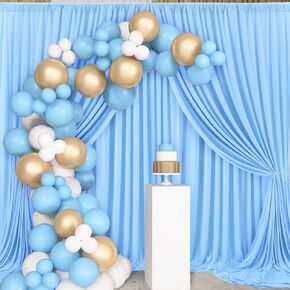 10ftx8ft Baby Blue Wrinkle-Free Backdrop Curtain for Party, Blue Polyester Photo Drapes Background Curtains Baby Shower Party Birthday Wedding Decorations
