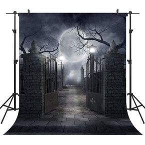 Halloween Night Full Moon Backdrop Gloomy Woods Graveyard Photography Background Horrible Cemetery Spooky Party Banner Halloween Party Decoration Photo Booth Props 7X5FT TP17F in Saudi Arabia