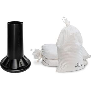 Sandbag Filling Tool with 14 x 26 White Woven Empty Polypropylene Sandbags - UV Protection - Heavy Duty Sandbags for Flooding (4 Plastic Funnels, 50 Sandbags) in Kuwait