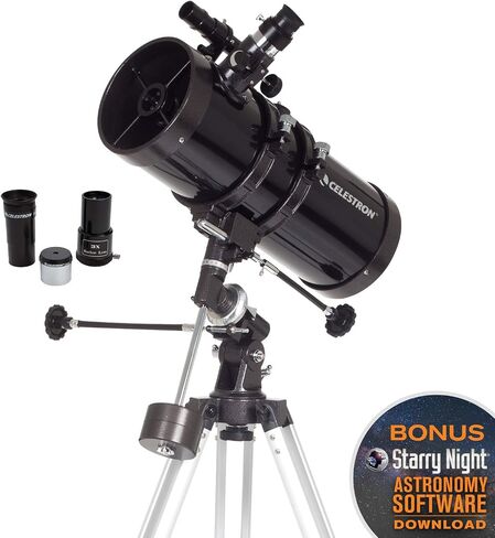 سيليسترون - تلسكوب PowerSeeker 127EQ - تلسكوب استوائي ألماني يدوي للمبتدئين - صغير الحجم ومحمول - حزمة برامج علم الفلك الإضافية - فتحة 127 مم in Kuwait