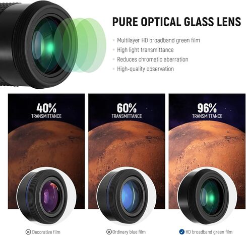 نيوير 1.2 بوصة تلسكوب عدسة عينية PL خضراء متعددة الطبقات 25 مم، 4 عناصر، زاوية واسعة 40 درجة، مترابطة لمرشحات تليسكوب الفلك القياسية 1.2 بوصة in Kuwait