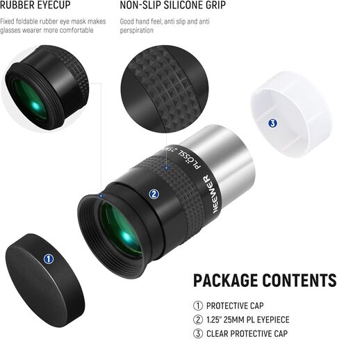 نيوير 1.2 بوصة تلسكوب عدسة عينية PL خضراء متعددة الطبقات 25 مم، 4 عناصر، زاوية واسعة 40 درجة، مترابطة لمرشحات تليسكوب الفلك القياسية 1.2 بوصة in Kuwait