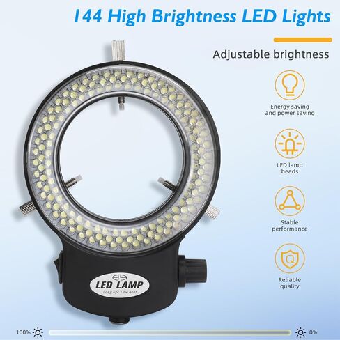 Faruijie 144 LED ضوء المجهر الدائري، قابل للتعديل المنور المجهر مصباح مصباح مصمم على شكل حلقة مصدر للمجاهر ستيريو مختبر والكاميرا in Kuwait