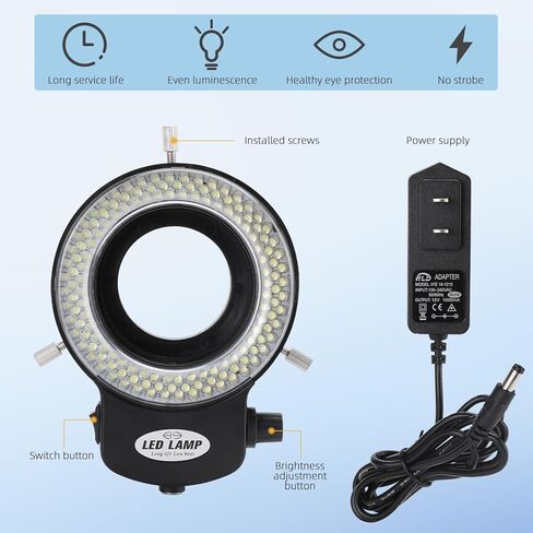 Faruijie 144 LED ضوء المجهر الدائري، قابل للتعديل المنور المجهر مصباح مصباح مصمم على شكل حلقة مصدر للمجاهر ستيريو مختبر والكاميرا in Kuwait