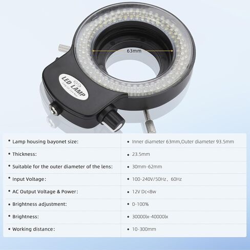Faruijie 144 LED ضوء المجهر الدائري، قابل للتعديل المنور المجهر مصباح مصباح مصمم على شكل حلقة مصدر للمجاهر ستيريو مختبر والكاميرا in Kuwait