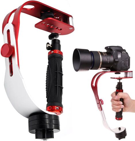 AFUNTA Pro Handheld Video DSLR Camera Stabilizer Steady Compatible GoPro Cannon Nikon Sony Camera Cam Camcorder DV Smartphone up to 2.1 lbs with Smooth Pro Steady Glide -Red/Silver/Black in Saudi Arabia