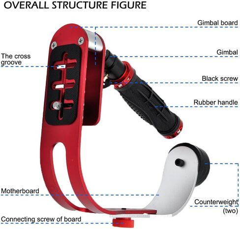 AFUNTA Pro Handheld Video DSLR Camera Stabilizer Steady Compatible GoPro Cannon Nikon Sony Camera Cam Camcorder DV Smartphone up to 2.1 lbs with Smooth Pro Steady Glide -Red/Silver/Black in Saudi Arabia