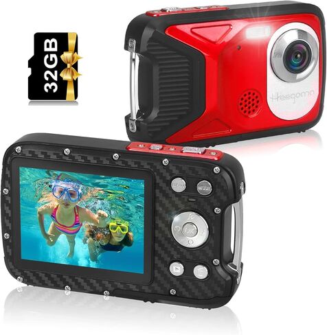 Waterproof Digital Camera,17 FT Underwater Camera 2.8" LCD HD1080P 30MP Kids Video Camcorder with 32G Card and Rechargeable Battery,Point and Shoot Camera for Kids Teenagers Students Gifts in Kuwait