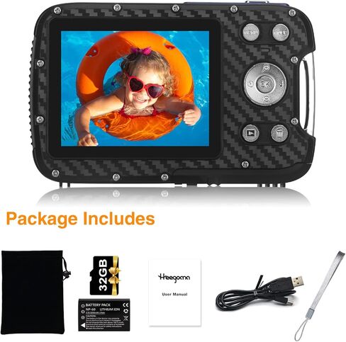 Waterproof Digital Camera,17 FT Underwater Camera 2.8" LCD HD1080P 30MP Kids Video Camcorder with 32G Card and Rechargeable Battery,Point and Shoot Camera for Kids Teenagers Students Gifts in Kuwait