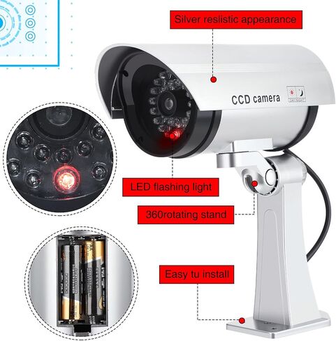 8 Pcs Fake Camera Dummy Security Camera Realistic Dummy Camera Plastic Fake Video Camera CCTV Surveillance System with Motion LED Light for Home Outdoor Indoor Use, No Battery Included (Silver) in Saudi Arabia