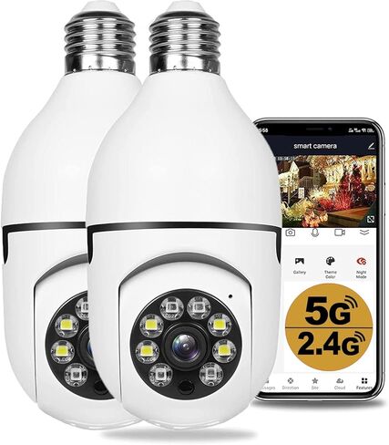 360° Security Cameras Wireless Outdoor, 2.4GHz & 5GHz WiFi Light Bulb1080p Security Camera Wireless Light Socket Smart Cameras for Home Security, Motion Detection, Two-Way Audio (1PC) in Kuwait