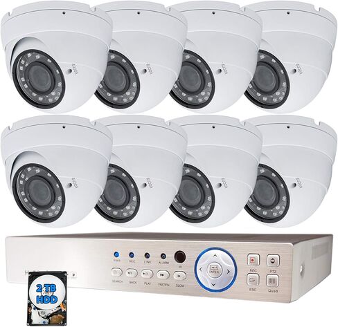 Evertech 8 Channel High-Definition Security Surveillance System with 8 pcs Indoor & Outdoor Dome Cameras 2.8-12mm Adjustable Zoom Lens 2TB HDD Memory in Saudi Arabia