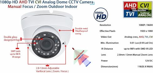 Evertech 8 Channel High-Definition Security Surveillance System with 8 pcs Indoor & Outdoor Dome Cameras 2.8-12mm Adjustable Zoom Lens 2TB HDD Memory in Saudi Arabia