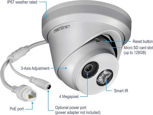 كاميرا شبكة TRENDnet داخلية 2 ميجابكسل 1080 بيكسل HD WDR Mini Pan/Tilt PoE IR، ضغط فيديو H.264+، رؤية ليلية بالأشعة تحت الحمراء تصل إلى 10 أمتار (32.8 قدمًا)، تسجيل كشف الحركة، TV-IP410PI in Kuwait