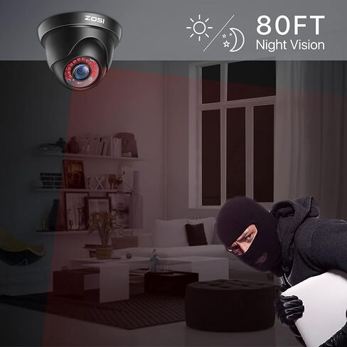 ZOSI 2.0MP FHD 1080p Dome Camera Housing Outdoor Indoor (Hybrid 4-in-1 CVI/TVI/AHD/960H Analog CVBS),24PCS LEDs,80ft IR Night Vision,CCTV Security Camera with 105° Wide Angle in Saudi Arabia