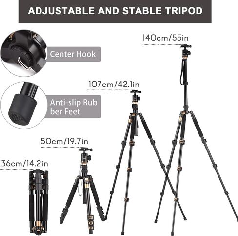 Camera Tripod Stand 78.7 inch, Andoer DSLR Tripod Lightweight(3.9lb) - 2-in-1 Camera Tripods & Monopods with 360° Ball Head,Aluminum Alloy, Max Load of 22Ib in Saudi Arabia