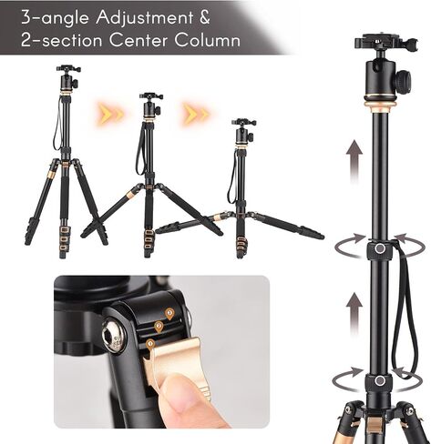 Camera Tripod Stand 78.7 inch, Andoer DSLR Tripod Lightweight(3.9lb) - 2-in-1 Camera Tripods & Monopods with 360° Ball Head,Aluminum Alloy, Max Load of 22Ib in Saudi Arabia