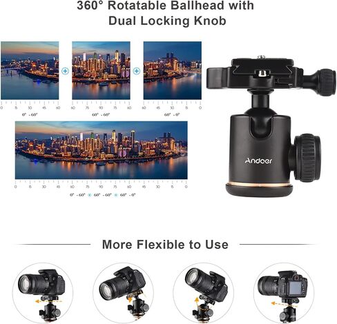 Camera Tripod Stand 78.7 inch, Andoer DSLR Tripod Lightweight(3.9lb) - 2-in-1 Camera Tripods & Monopods with 360° Ball Head,Aluminum Alloy, Max Load of 22Ib in Saudi Arabia