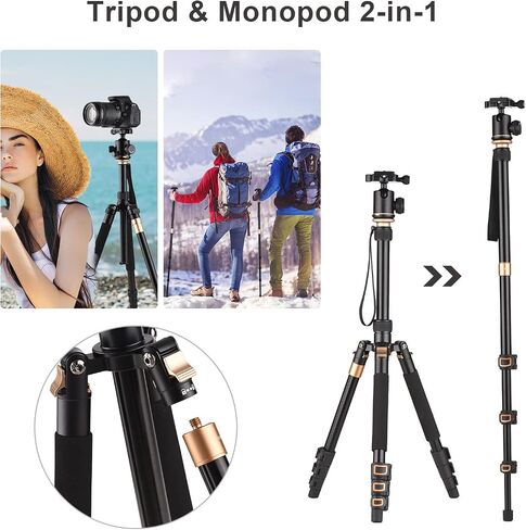 Camera Tripod Stand 78.7 inch, Andoer DSLR Tripod Lightweight(3.9lb) - 2-in-1 Camera Tripods & Monopods with 360° Ball Head,Aluminum Alloy, Max Load of 22Ib in Saudi Arabia