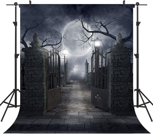 Halloween Night Full Moon Backdrop Gloomy Woods Graveyard Photography Background Horrible Cemetery Spooky Party Banner Halloween Party Decoration Photo Booth Props 7X5FT TP17F in Saudi Arabia